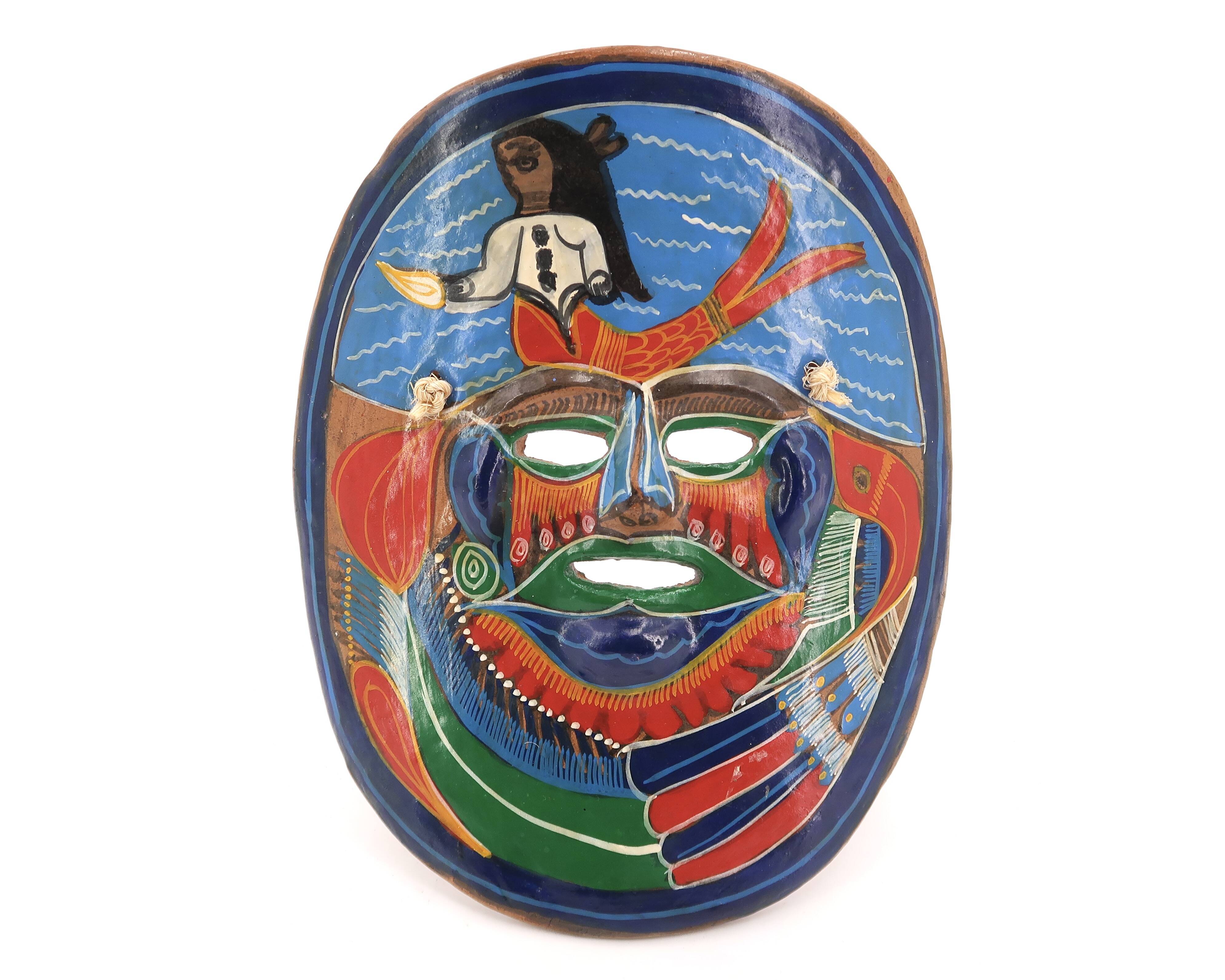 Colorful terracotta mask from Mexico, 1970s