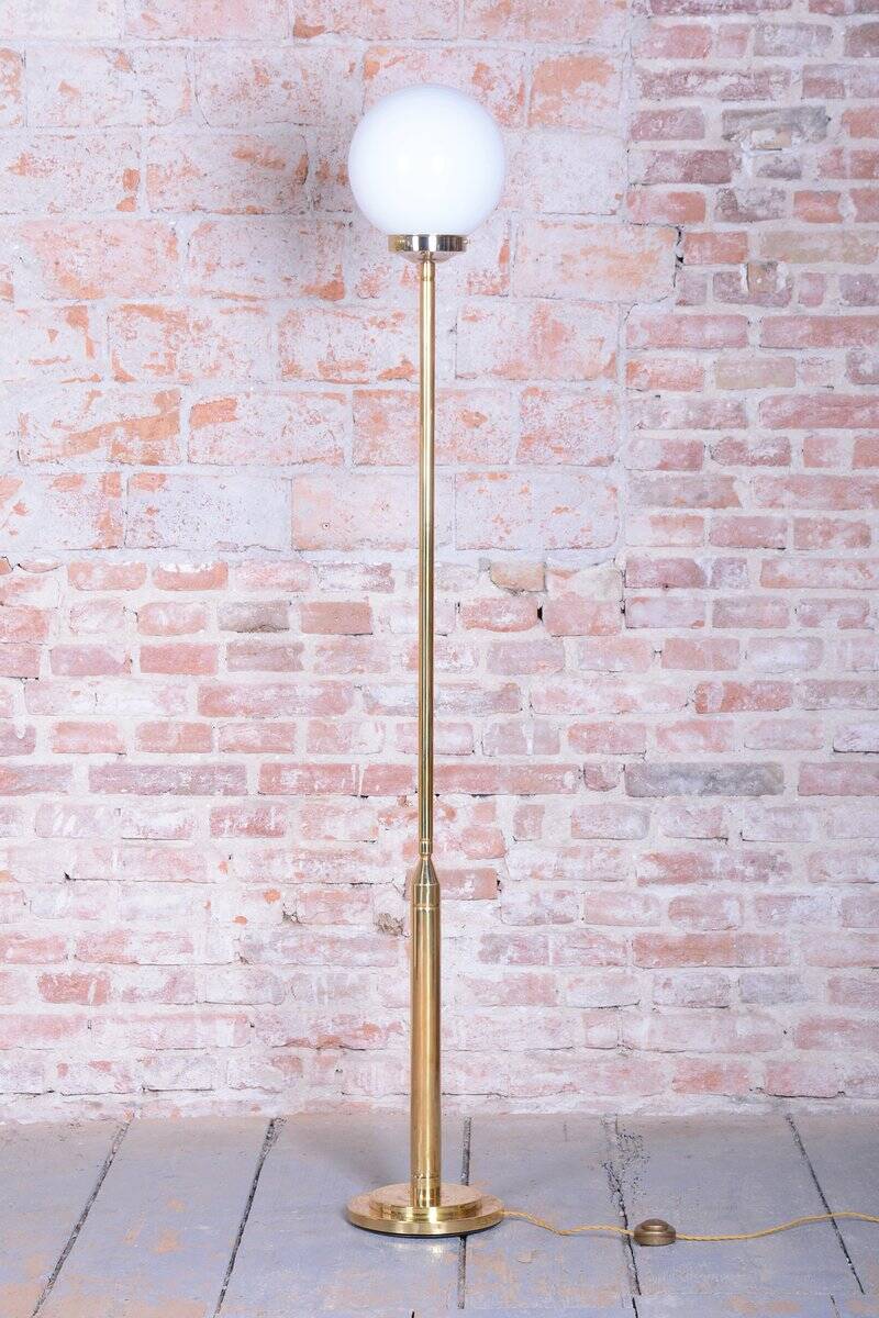Mid-Century Modern Floor Lamp in Brass and Opaline Glass, 1960s