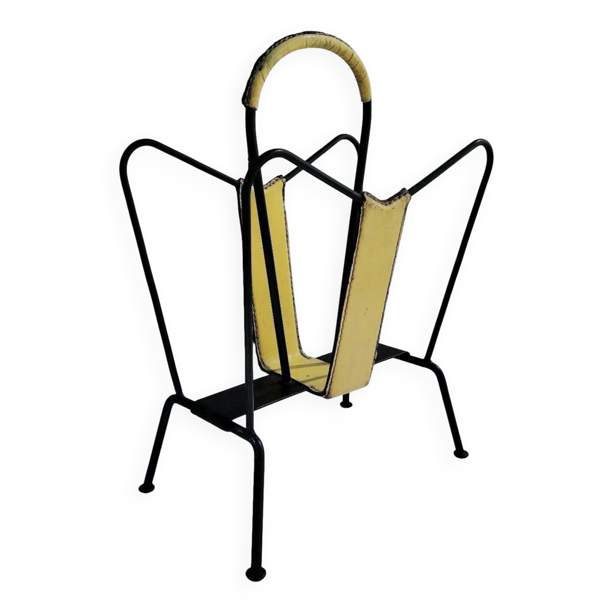 Porte revues métal et cuir, Jacques Adnet, vintage