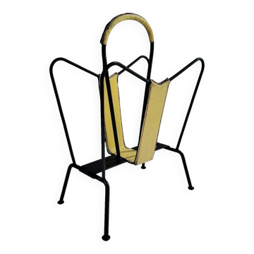 Metal and leather magazine rack, Jacques Adnet, vintage