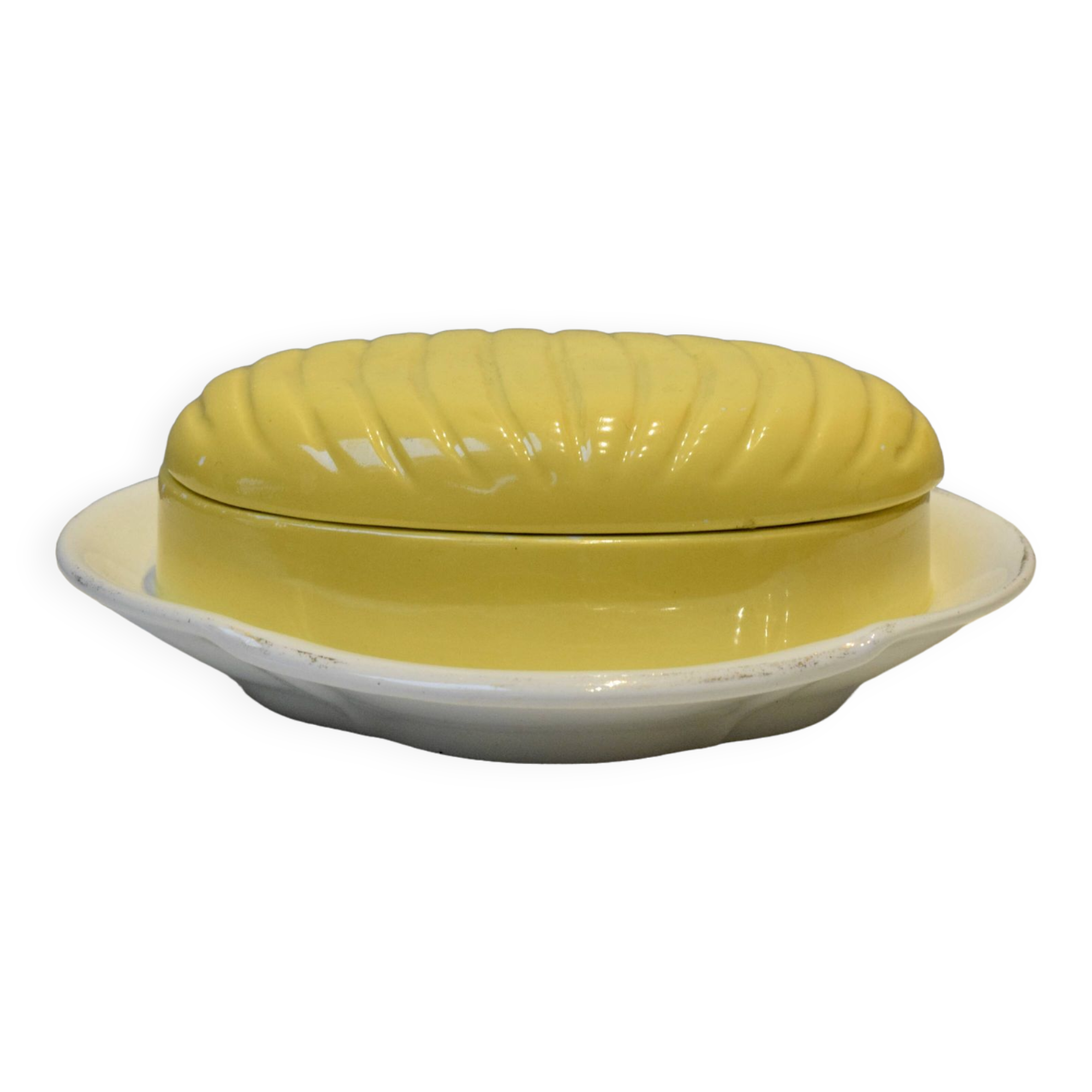 Vintage glazed ceramic butter dish - Manufacture Impériale de NImy