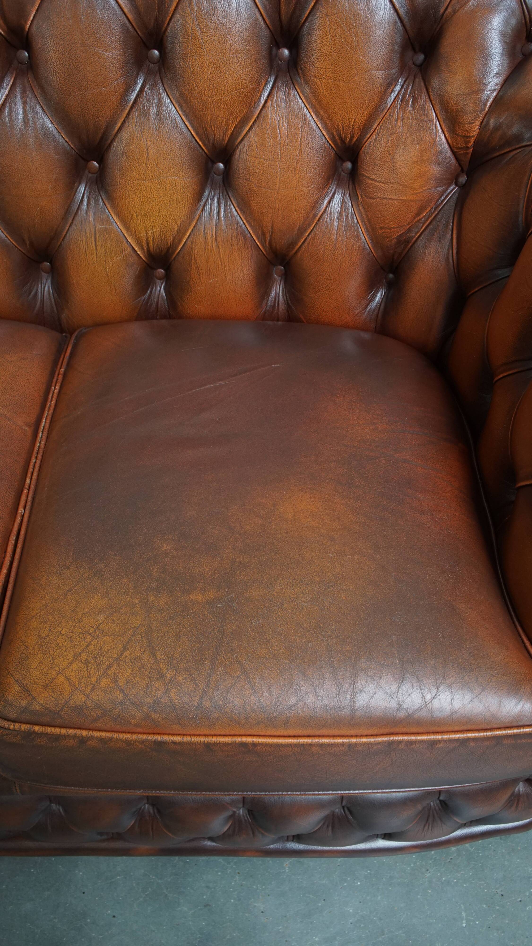 Chesterfield 2.5 seater sofa in brown English cowhide leather