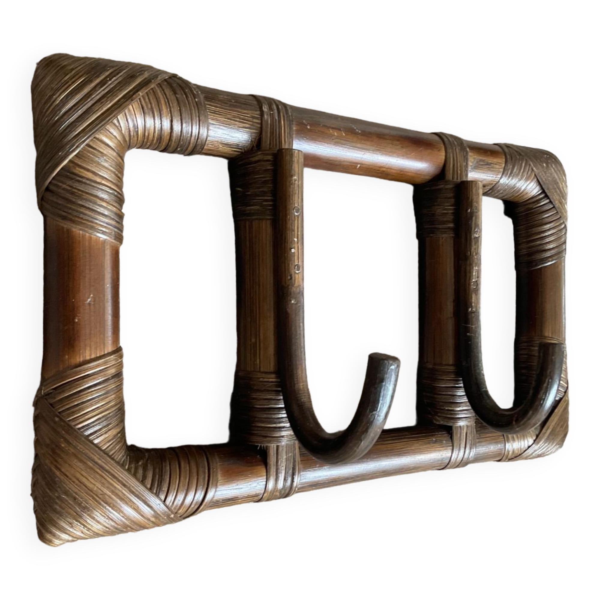 Vintage rattan coat rack 70s