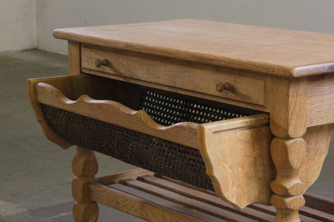 Vintage 1960s Danish oak coffee table, brutalist mid-century, style of Kjærnulf