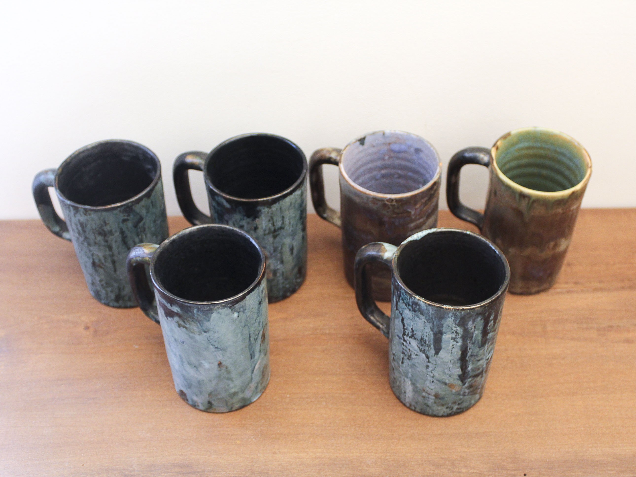 6 glass enamelled ceramic cups by Henry Simon