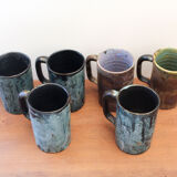 6 glass enamelled ceramic cups by Henry Simon