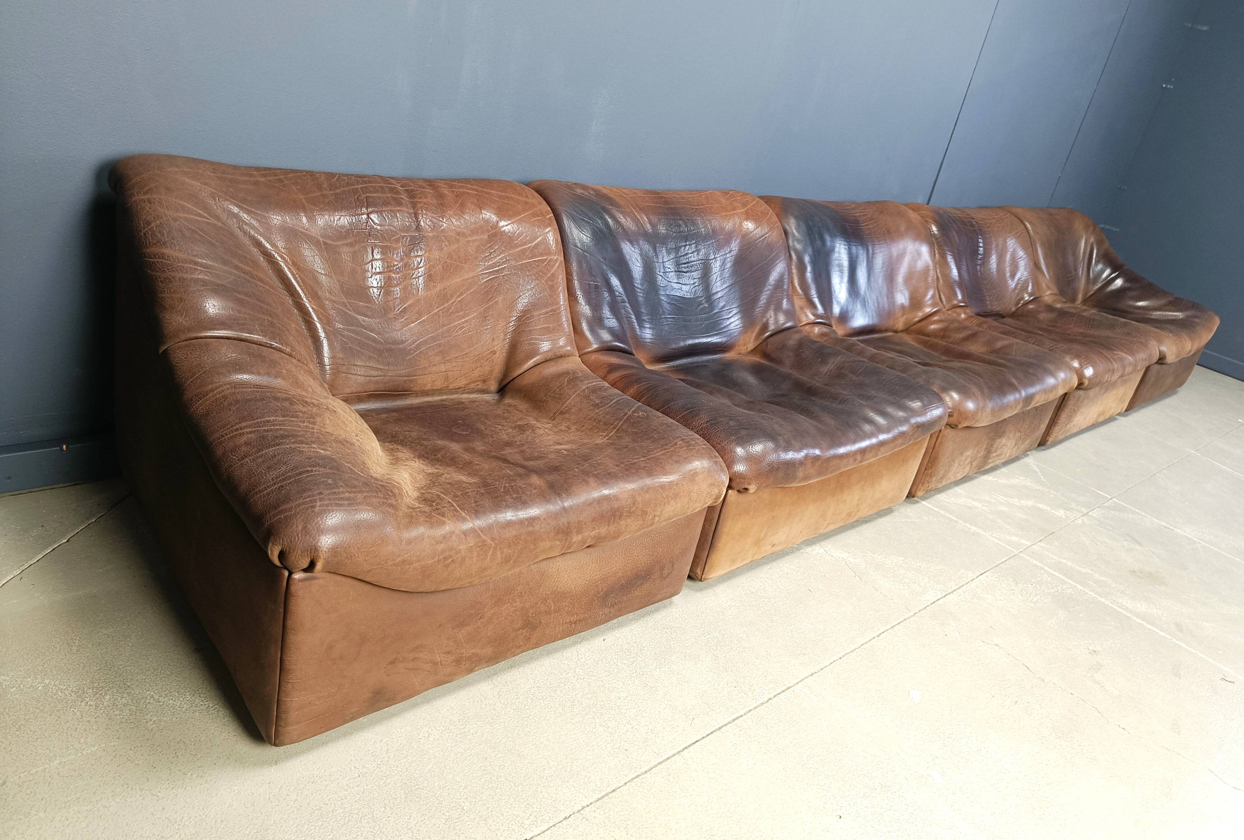 Vintage 5 pc leather DS46 modular sofa by De Sede, 1970s