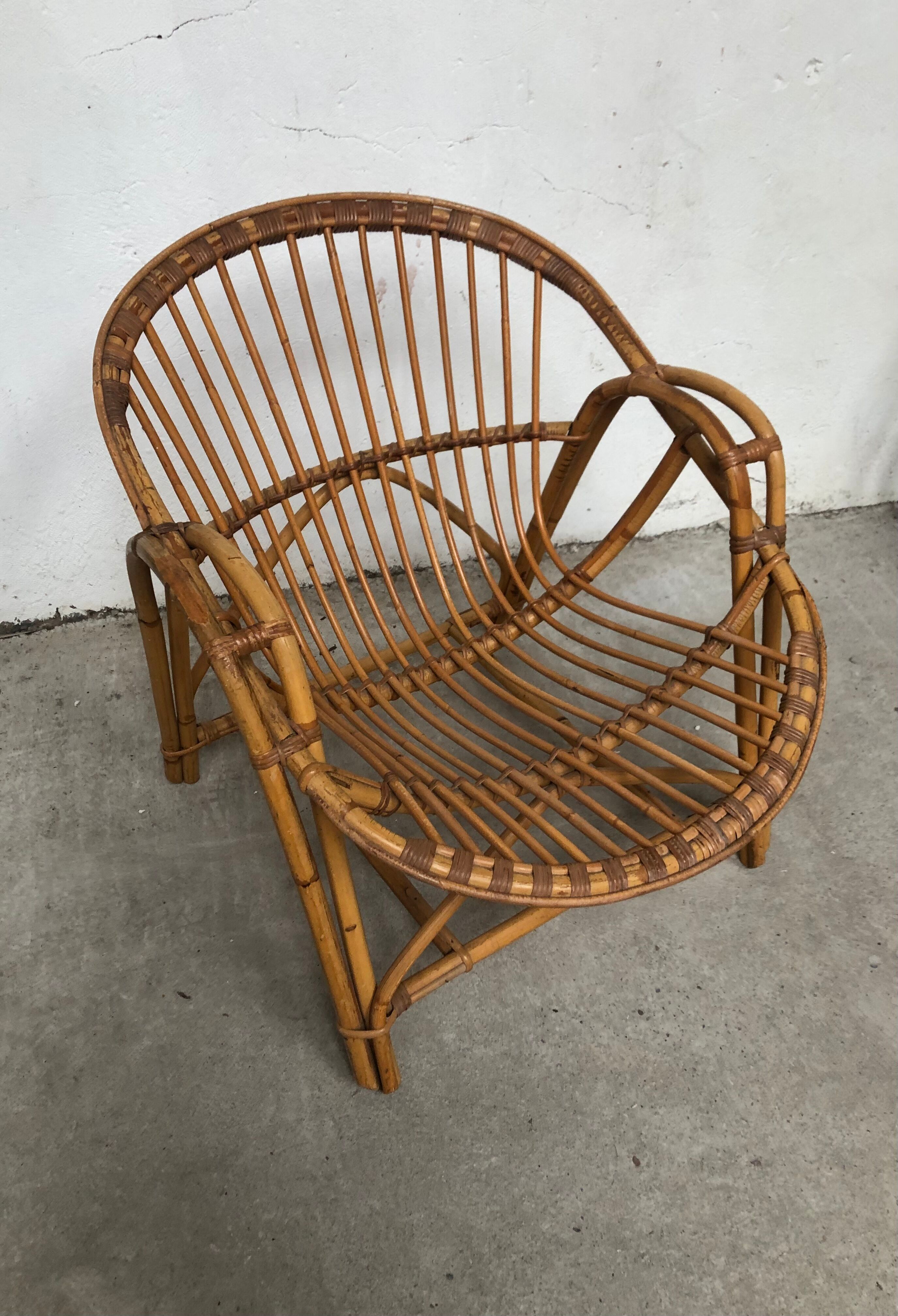 Rattan armchair bamboo wicker 70s vintage