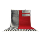 Tapis artisanal rouge et à rayures blanches et noires