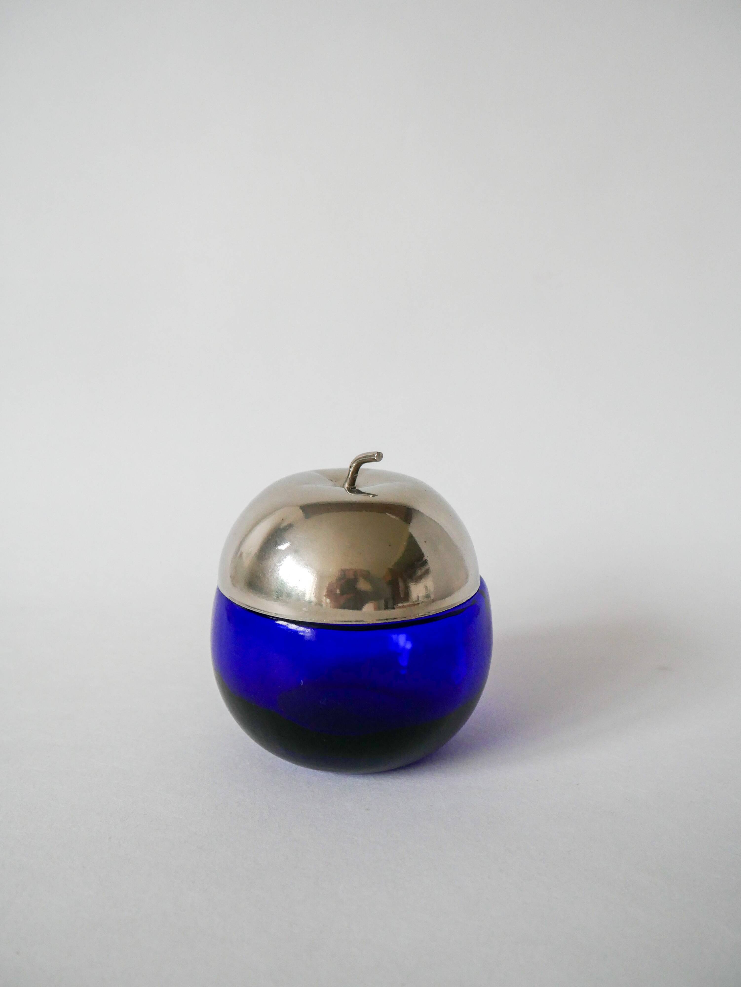 Small glass and stainless steel apple-shaped box 1970