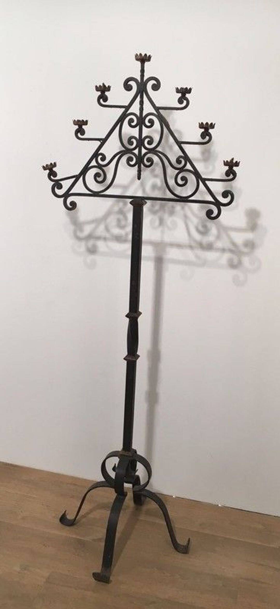 Seven-Arm Wrought Iron Floor Lamp, Art Deco, French Work,