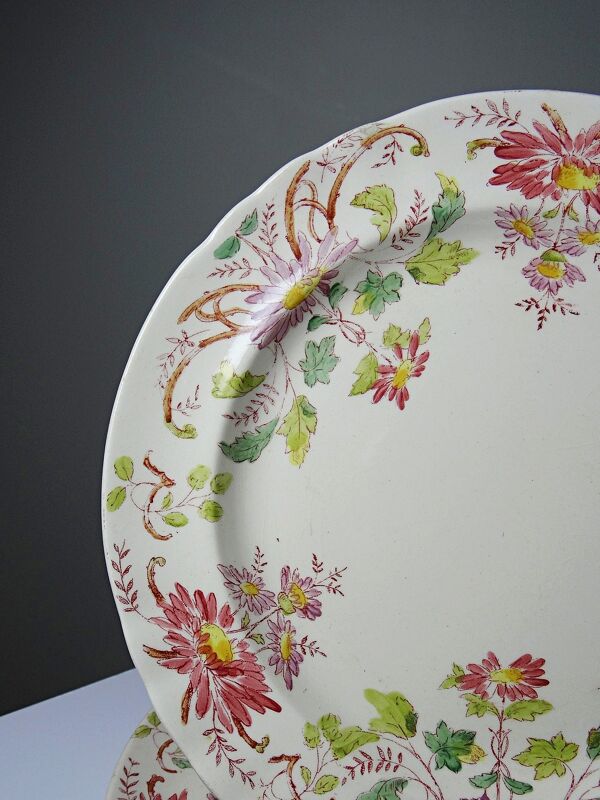 4 assiettes à dessert anciennes Longchamp Pâquerettes terre de fer polychrome