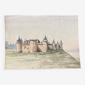 Double-sided watercolor castle landscape