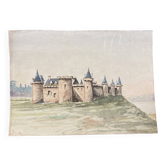 Paysage de chateau à l'aquarelle recto-verso