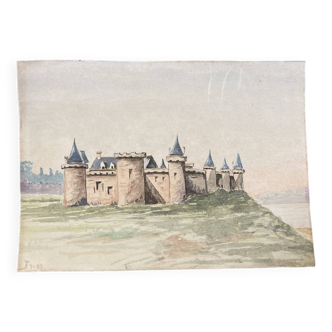 Double-sided watercolor castle landscape
