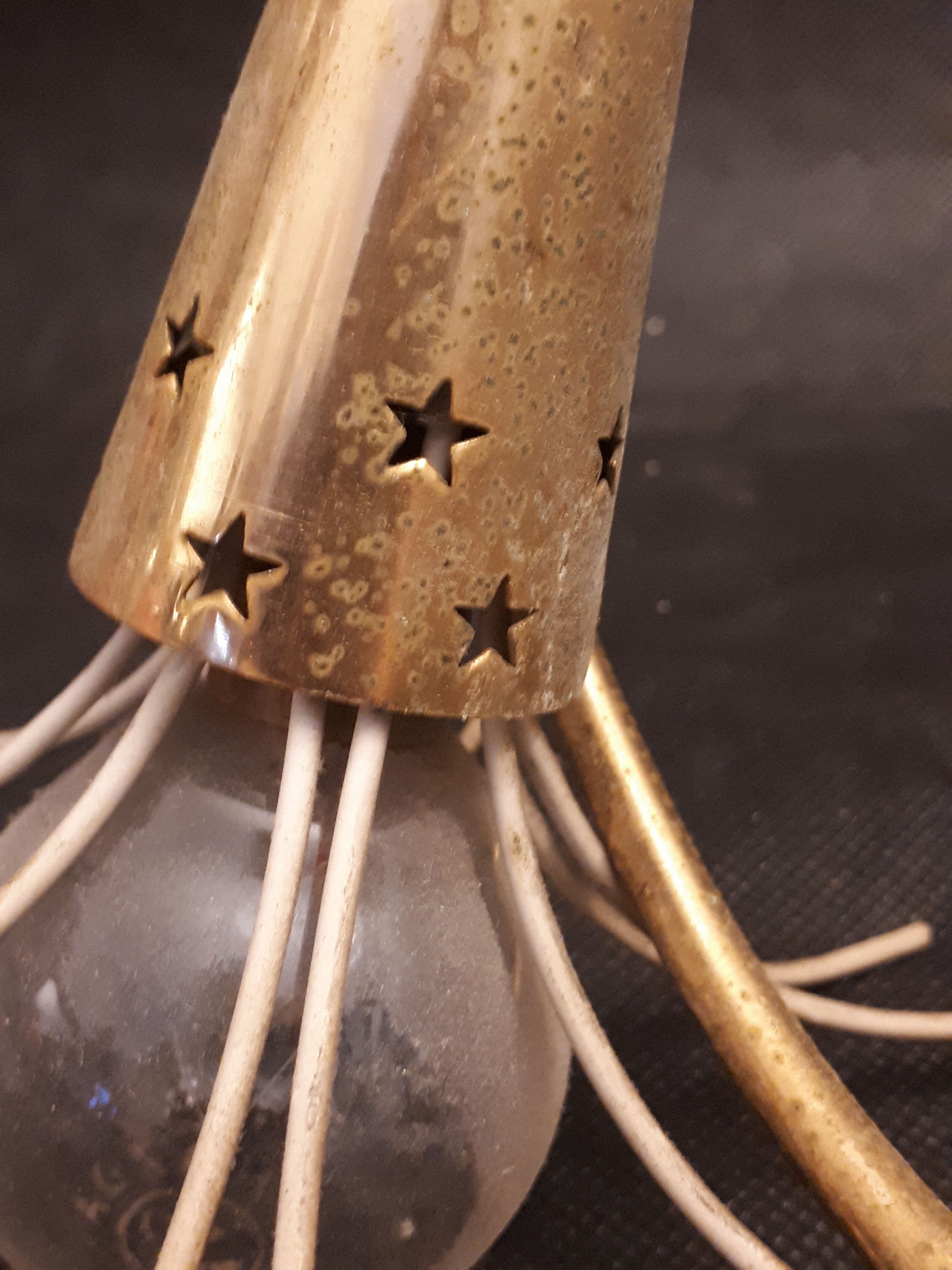 Pair sconces metal dore décor stars Lunel vintage 1950