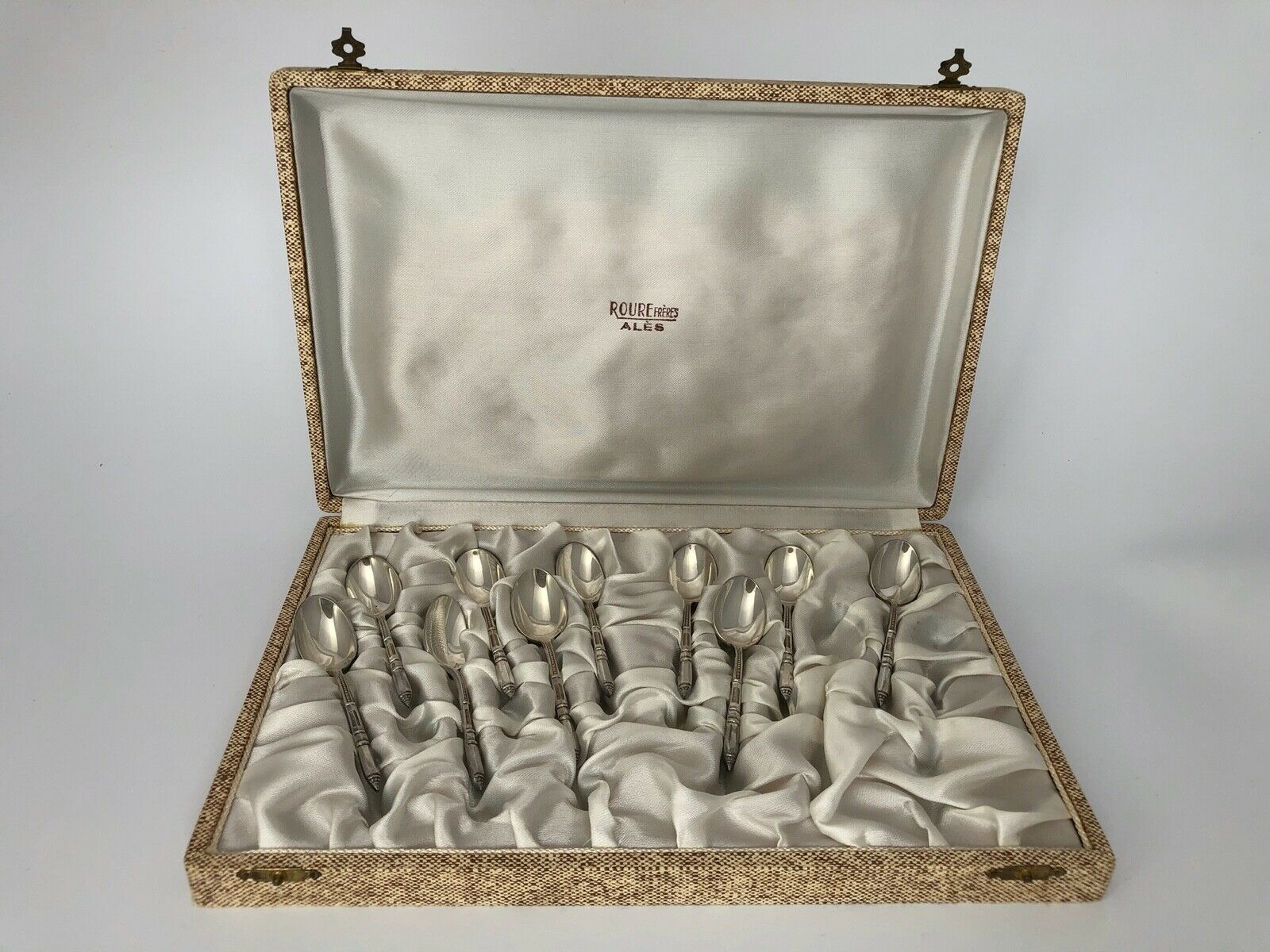 Box set 10 spoons a moka ercuis metal argente louis xvi bamboo baguette