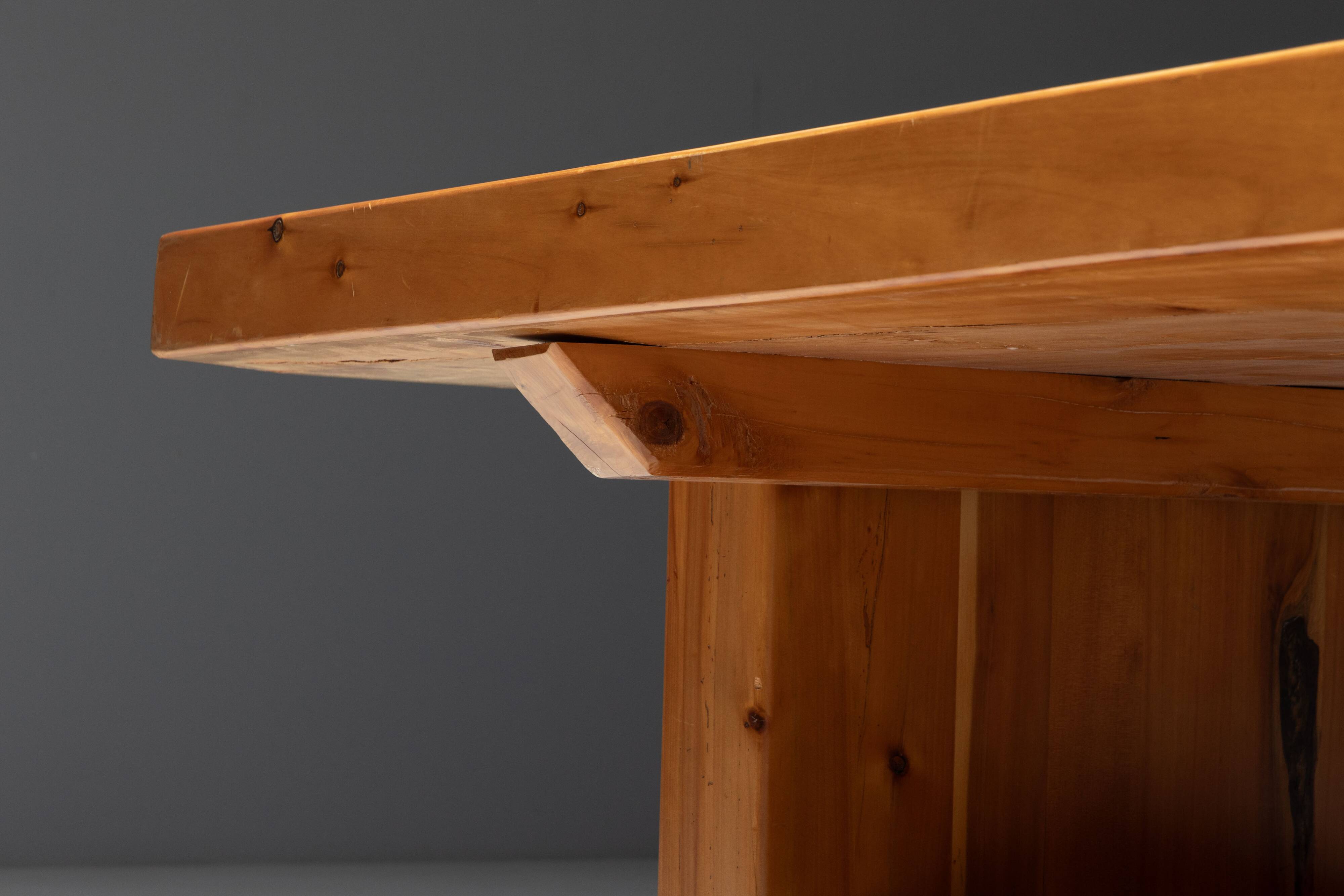 Alpine elmwood dining table in the style of Pierre Chapo, France, 1960s