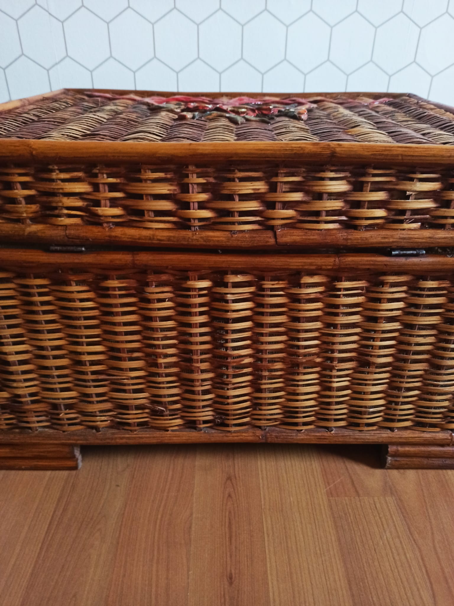 Ancient wicker, rattan and bamboo chest