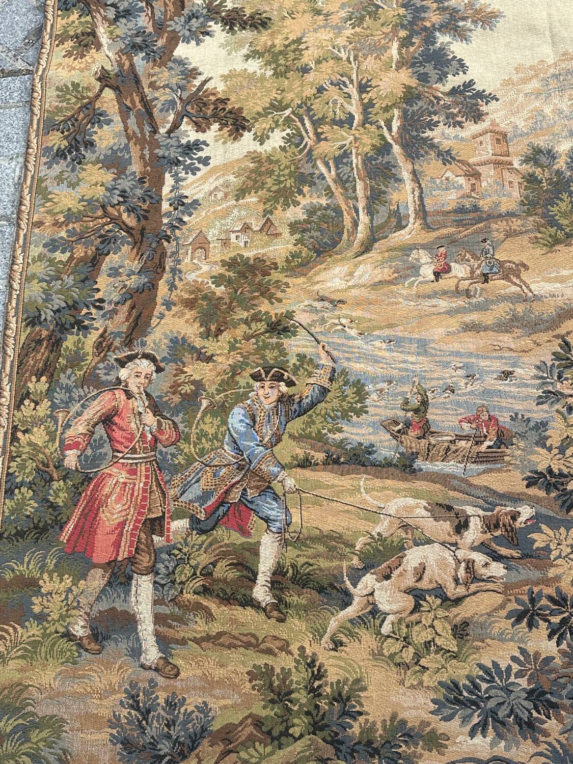 Vintage Aubusson jacquard tapestry "Hunting Scene"