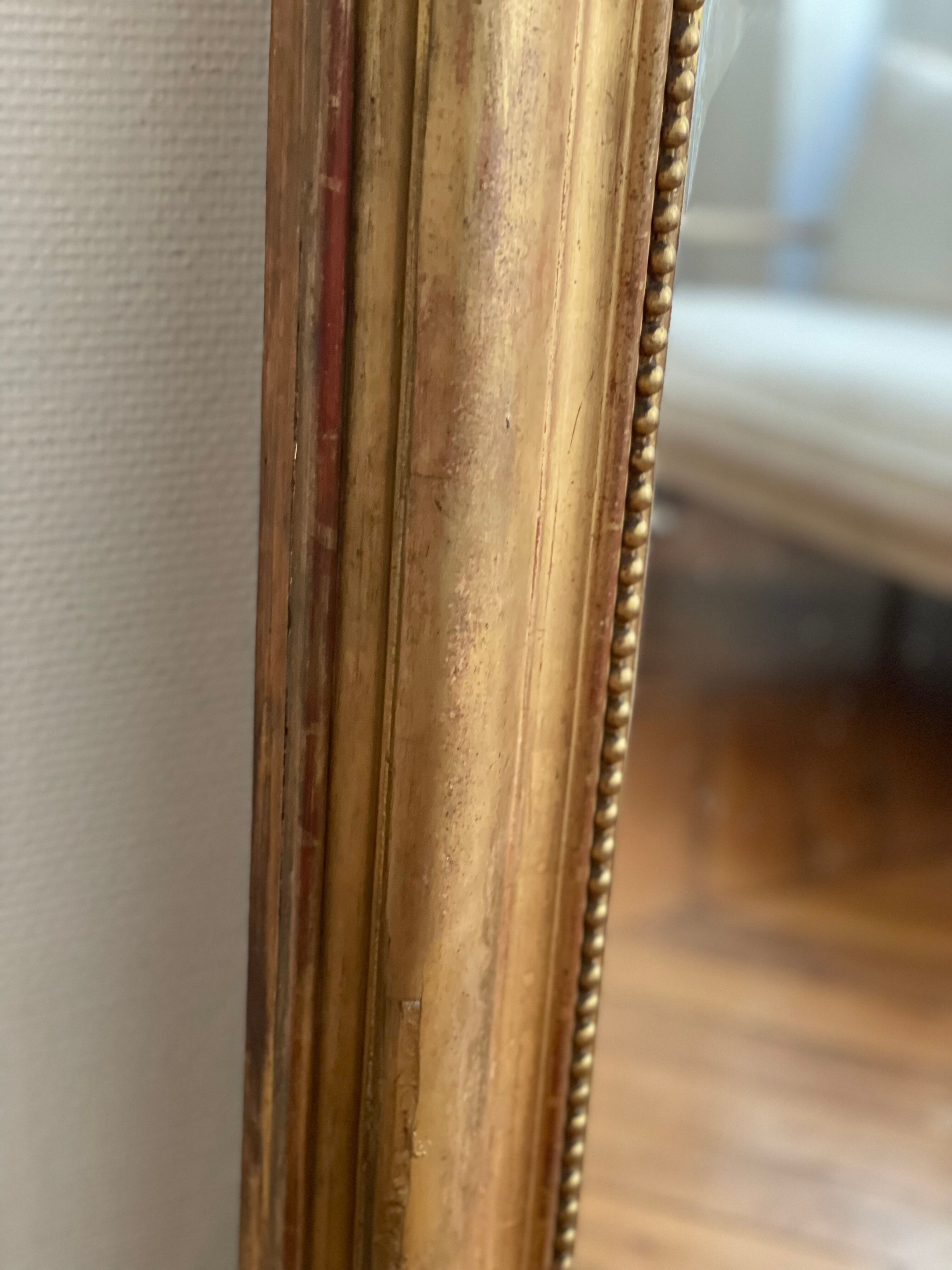 Old mirror louis Philippe Dore gold leaf pediment gilded fireplace