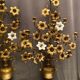 Pair of church candlesticks decorated with brass and opaline flowers nineteenth