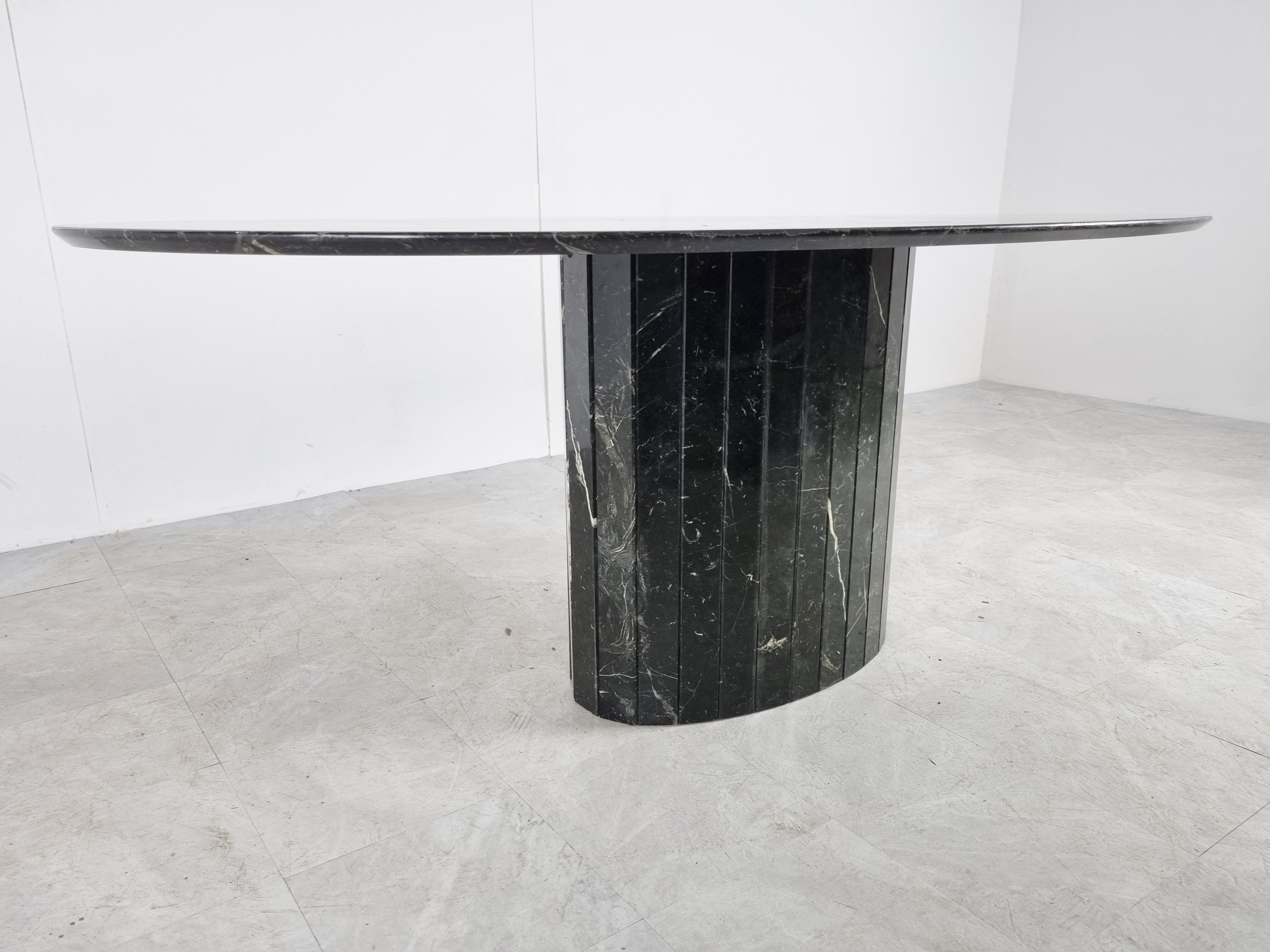 Vintage oval black marble dining table, 1970s