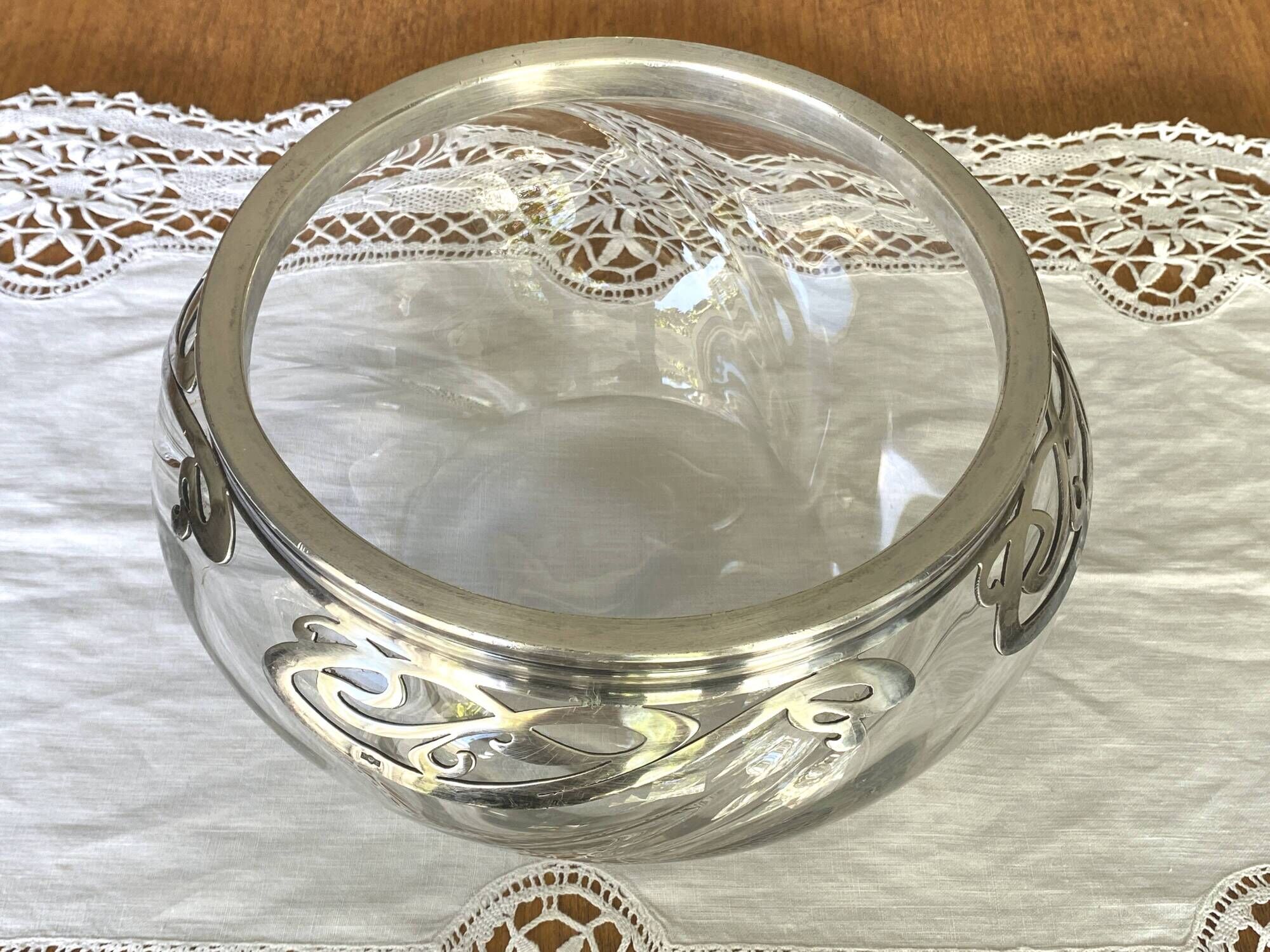 Art Nouveau crystal and silver-plated metal bowl and salad bowl, 1900
