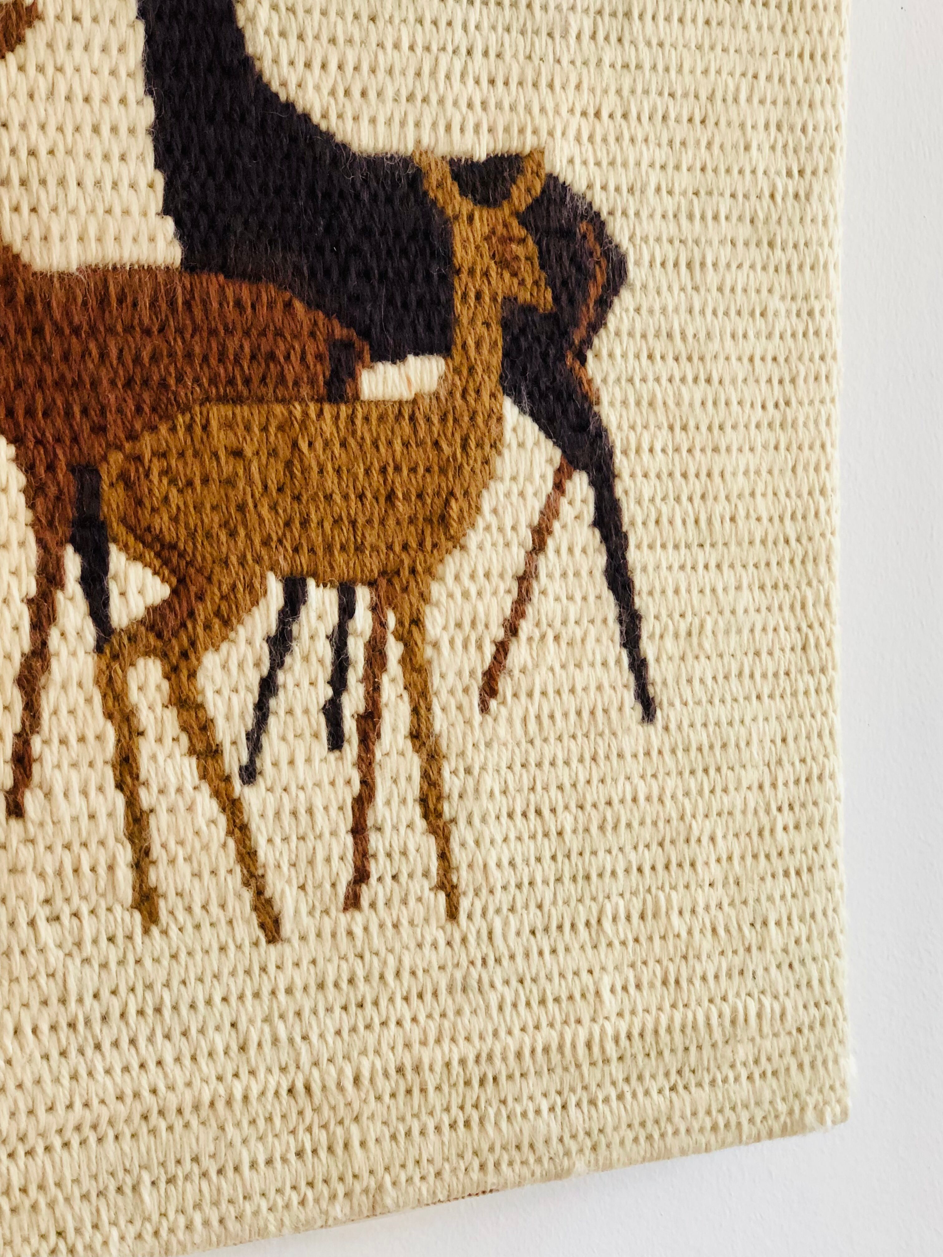 Vintage wool weaving deer family