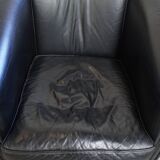 Set of 2 Black Cowhide Leather Club Chairs in English Style