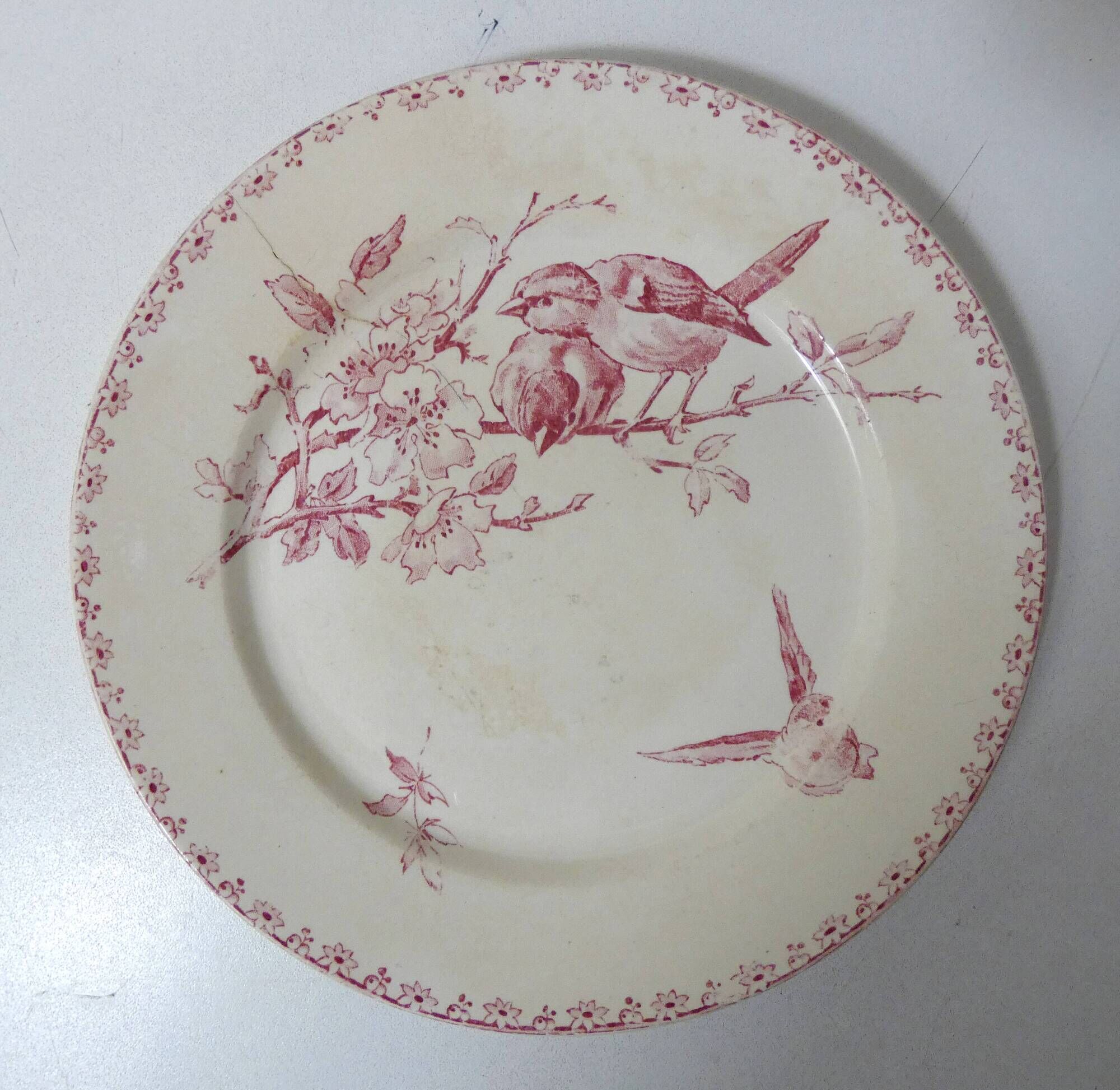 Terre de fer Digoin Sarreguemines 6 flat plates FAVORI birds model