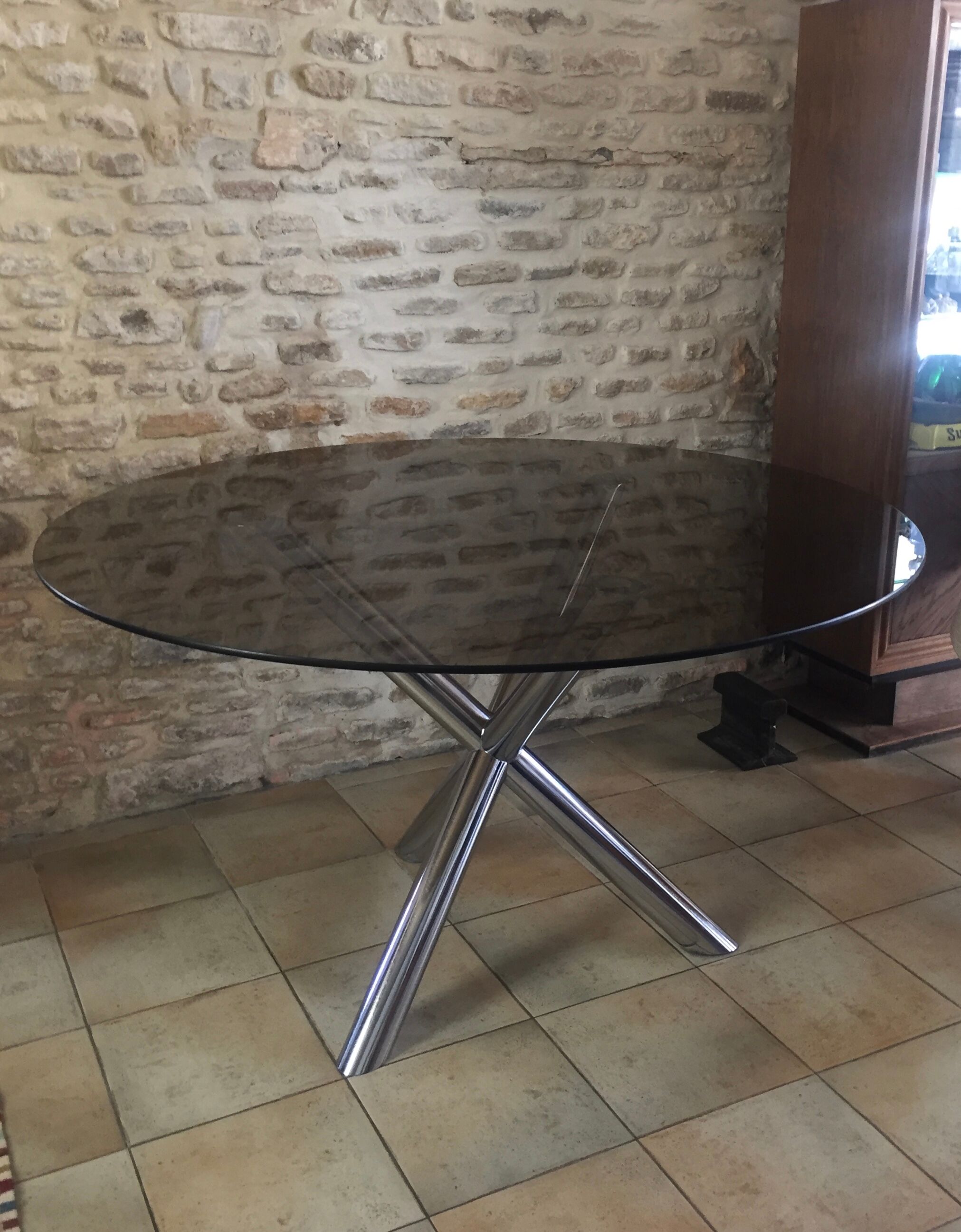 Vintage table roche bobois chrome and glass