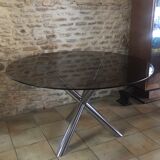 Vintage table roche bobois chrome and glass