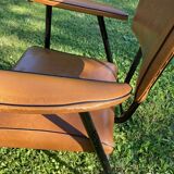 Rare light brown leatherette armchair, by "Colette Gueden", designer from the 50s
