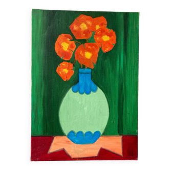 Bouquet of flowers oil on canvas signed