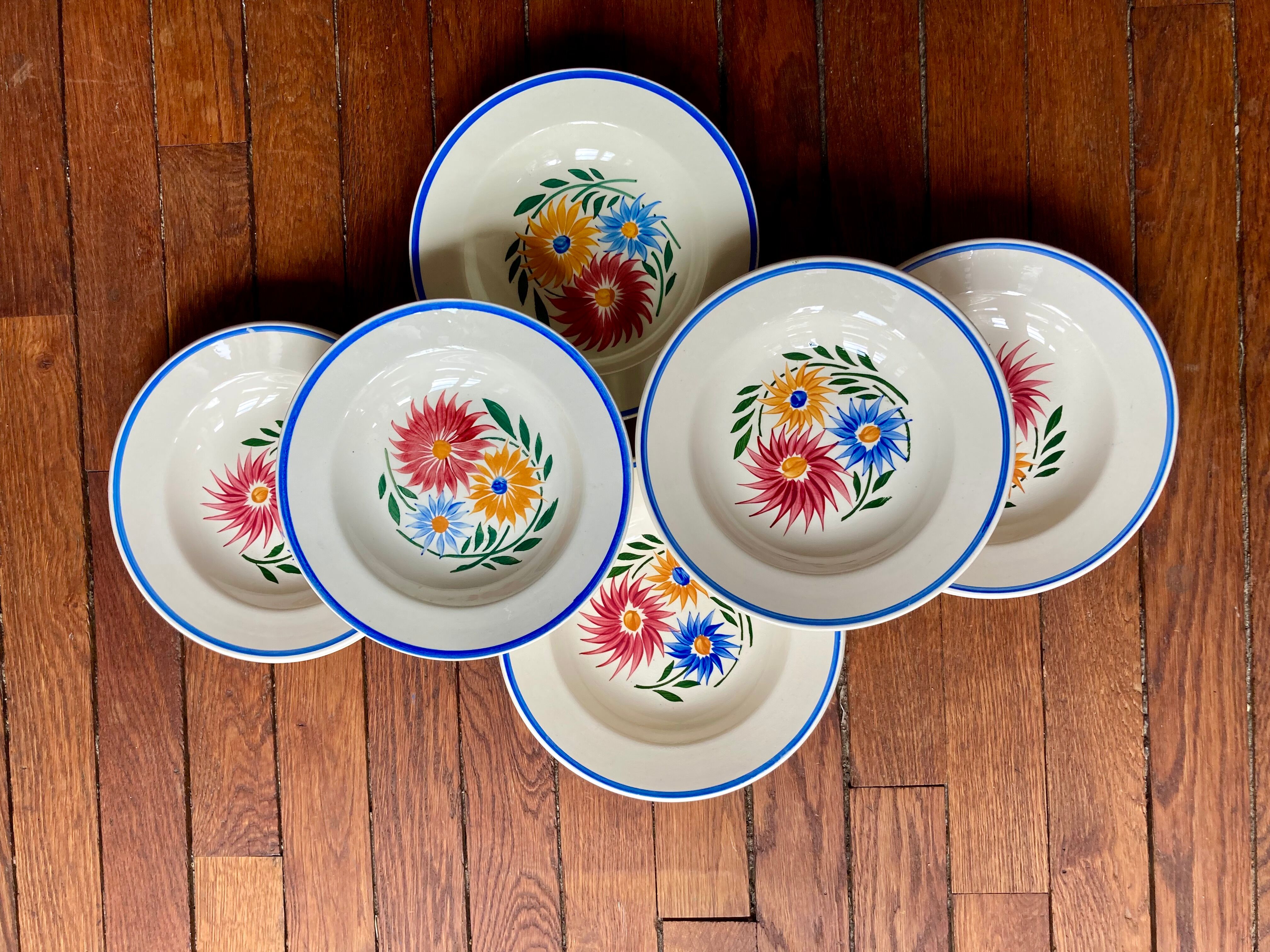 Lot 6 hollow flower plates model "Rustic" Sarreguemines