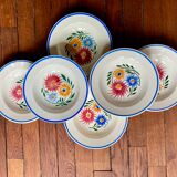 Lot 6 assiettes creuses à fleurs modèle "Rustique" Sarreguemines