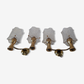 Duo of wall light in Plexiglas and brass years 60/70