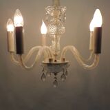 Chandelier with five branches glass and tassels /Bohemian Style Chandelier/vintage