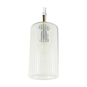 Cylindrical glass pendant light with brass details, 1960s