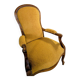 Fauteuil Voltaire ancien restauré, garnissage traditionnel, tissu bouclette