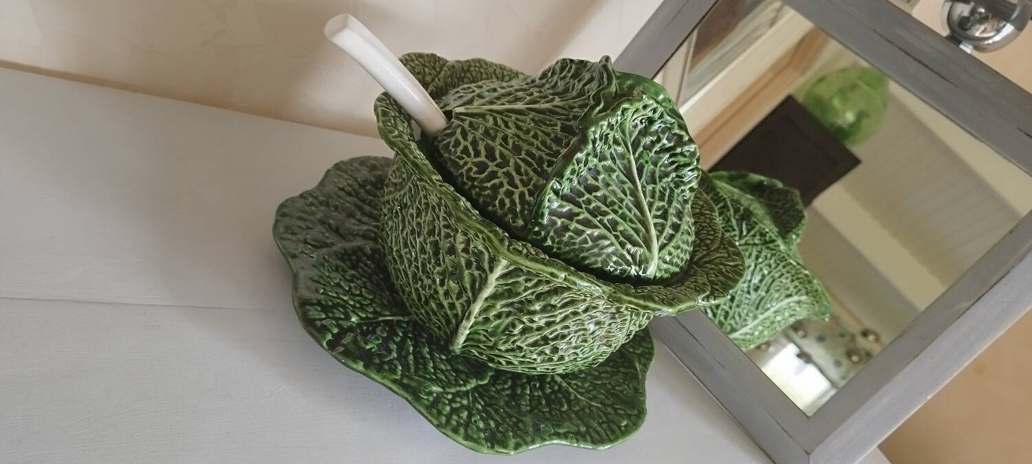 Green Cabbage Barbotine Soup Tureen