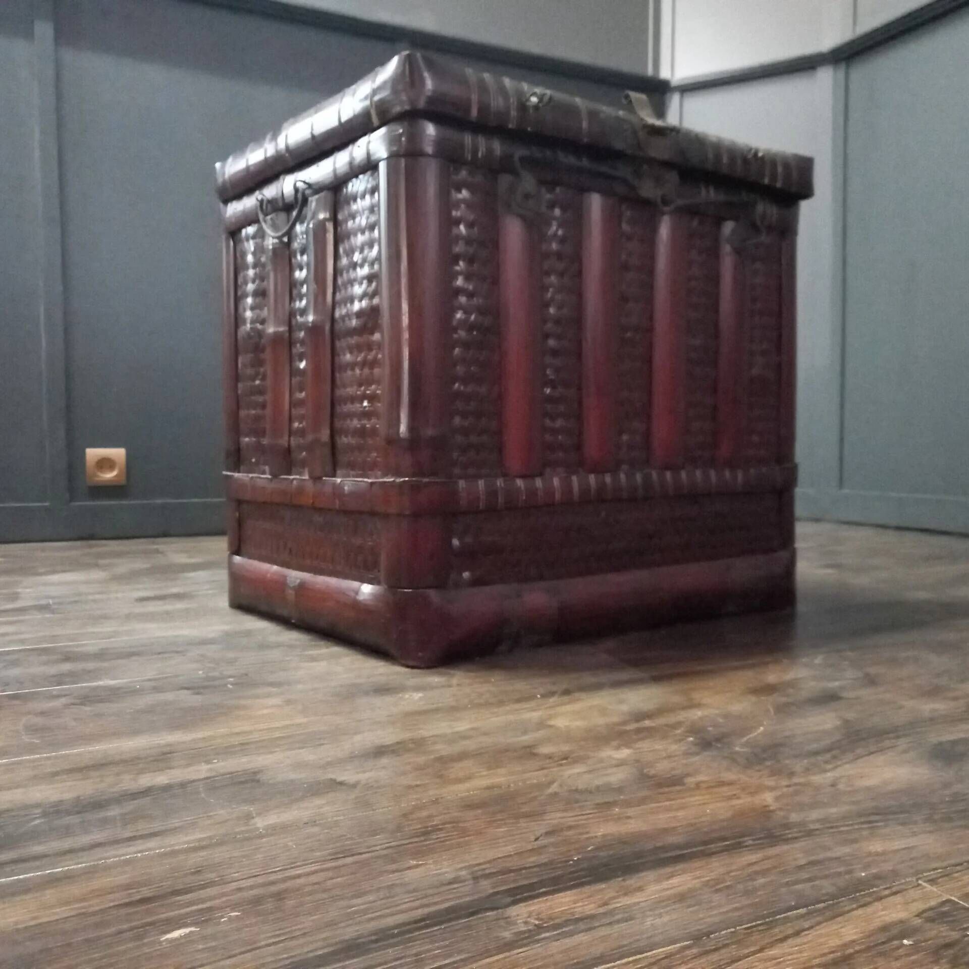 Antique Chinese bamboo storage chest