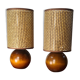 pair of Scandinavian wooden ball lamps and new lampshades 32x14 electric ok