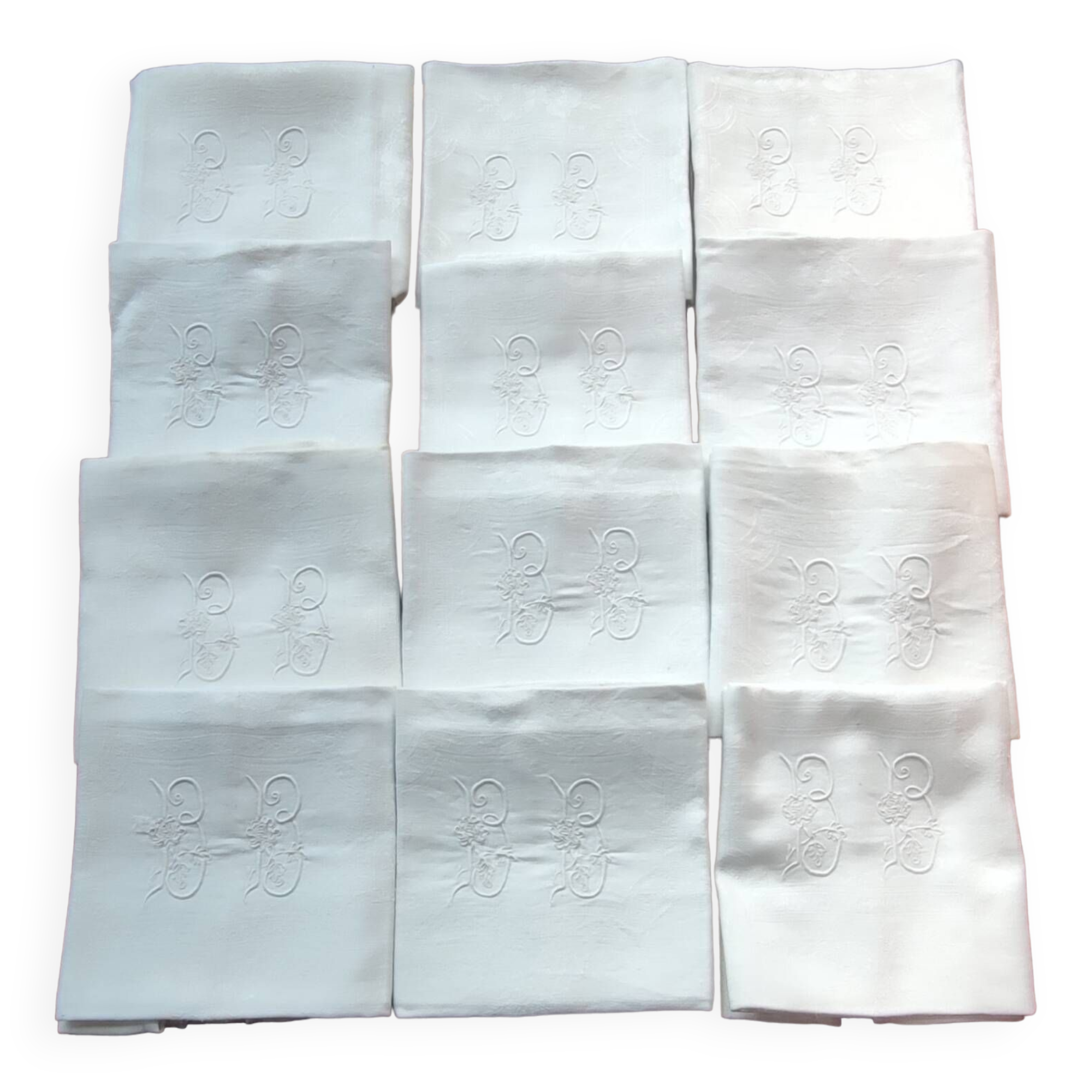 12 old BB monogram table napkins