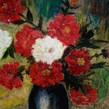 Painting, painting on canvas, still life, the bouquet of flowers painted on vintage canvas