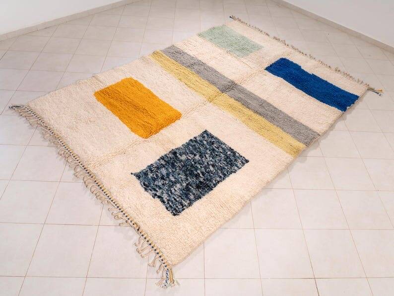 Berber wool rug with colourful patterns, size 150/250 cm.