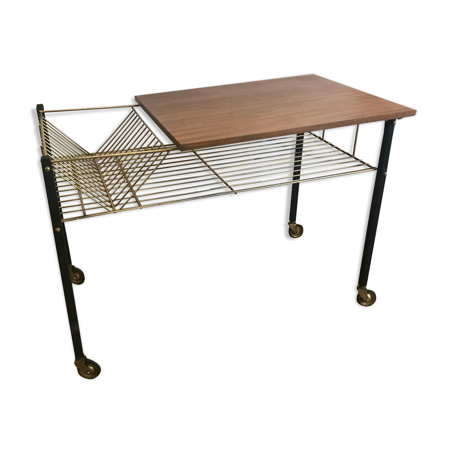 Vinyl rack side table with wheels