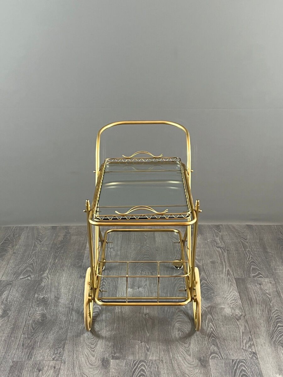 Rolling table cart in brass and glass, 20th century