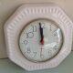 Octagonal clock in white ceramic, vintage 60s-70s